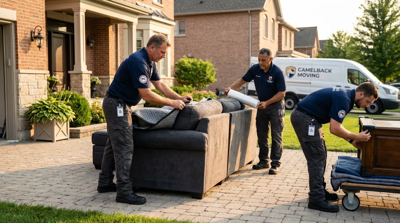 Large estate moving crew wrapping furniture in Liberty, MO